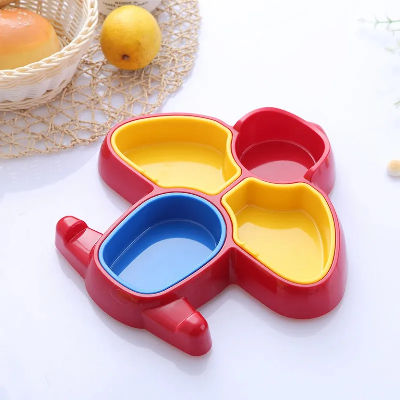 DF0162-R Plane Shape Kids Breakfast Divided Plate Ceramic Cartoon Digger Car Air Plane Baby Dinnerware Dish - Color: DF0162-R