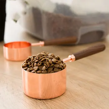 

Stainless Steel Pet Food Scoop - Walnut Wood Long Handle Design, for Dog, Cat and Bird Food