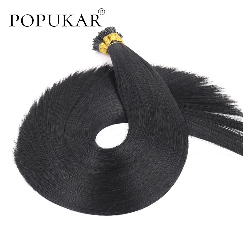 

Popukar 0.66g/strand #1 jet black brazilian silky straight keratin mini i tip virgin human hair raw hair extension