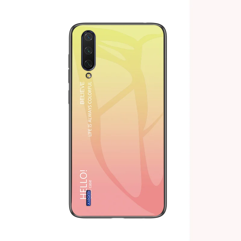 Цвет: желтый Для Xiaomi Mi A3 задняя крышка телефона 6,09 дюймов модный постепенная замена стеклянный чехол для телефона для Xiaomi Mi A3 полная защита бампер - Цвет: Цвет: желтый