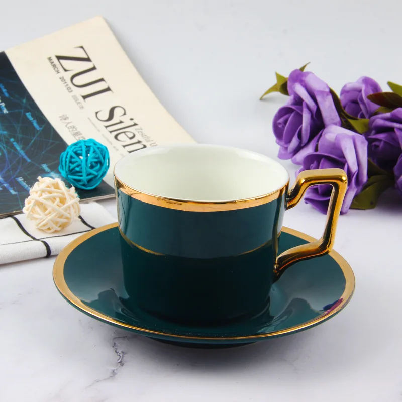 

Dark Green Coffee Mug Set Household China Coffee Cup Sub-with Spoon Small Luxury Creative Office Afternoon Tea Set