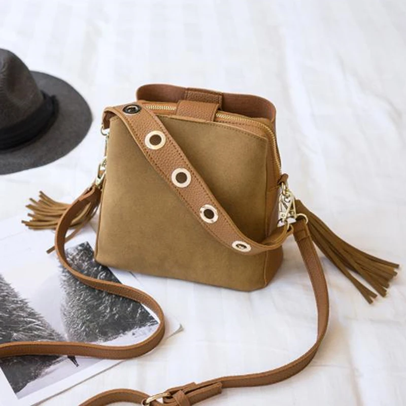 

Tassel Shoulder Bags Handbags Women Scrub Daily Bag For Girls Schoolbag Female Crossbody Bags New Bucket Bag