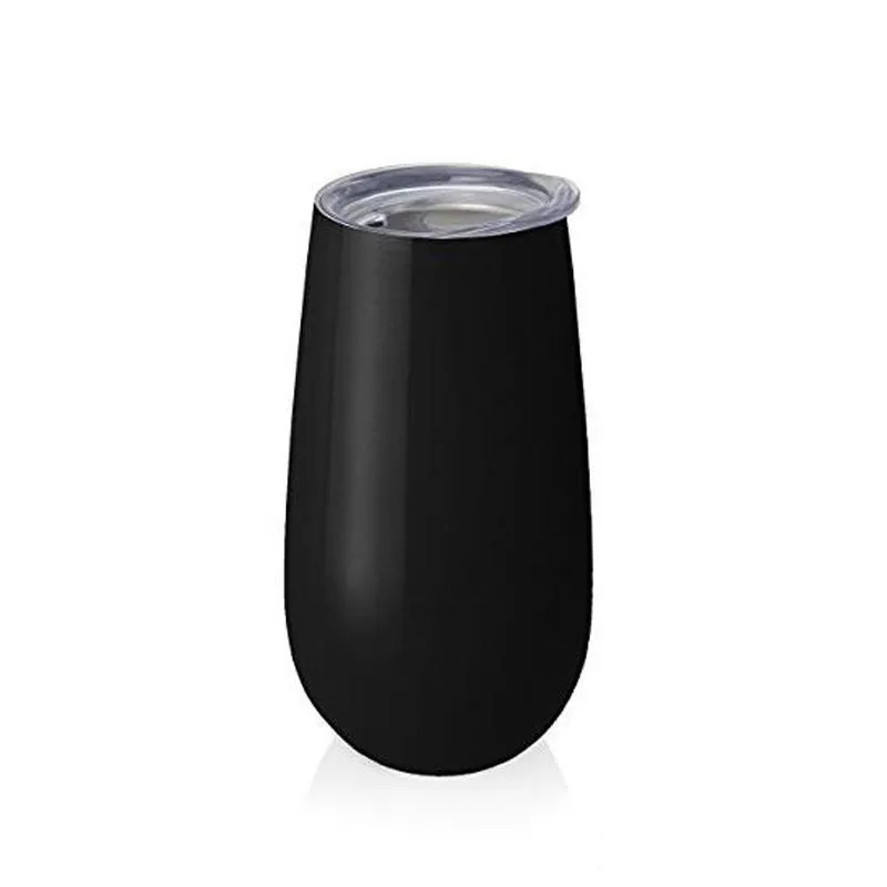 Black 60 шт. 6 унций яйца чашки бокалы для вина стаканы stemless розовое золото нержавеющая сталь с двойными стенками вакуумной изоляцией кружки с прозрачной крышкой - Цвет: Black