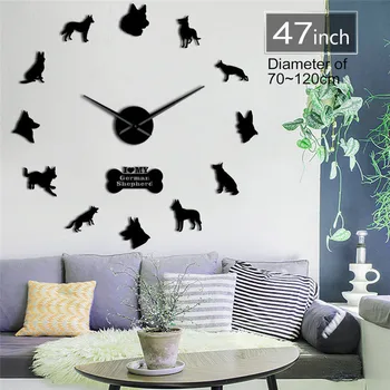 

Shepherd Dog Oversized DIY Wall Clock for Pet Store Decor Cute Puppy Animals Large Sticker Mural Clocks Living Room Decoration