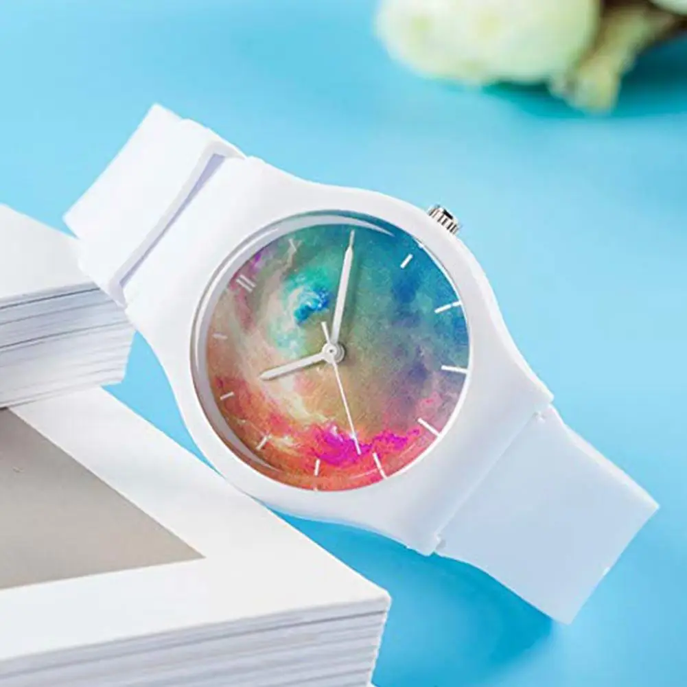 

Fashion Casual Teenager Starry Sky Silicone Band Round Dial No Number Analog Quartz Wrist Watch Kid Children Simple Wristwatch