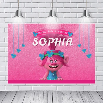 Photography Backdrops Pink Chain Happy Birthday Trolls Custom Photo Studio Backdrop Background Vinyl Background Photography thin vinyl black and white stripes background for photography birthday wedding photography backdrops for photo studio