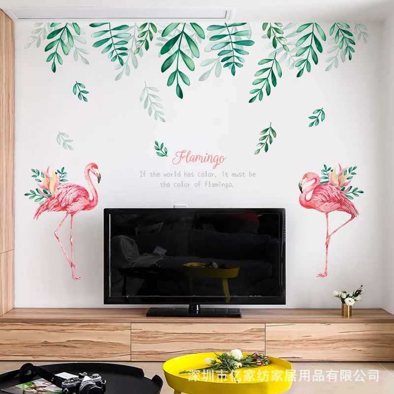 Creative Fresh Flamingo Wall Stickers Living Room Wall Decorative Painting Bedroom Warm Wall Stickers Self-Adhesive