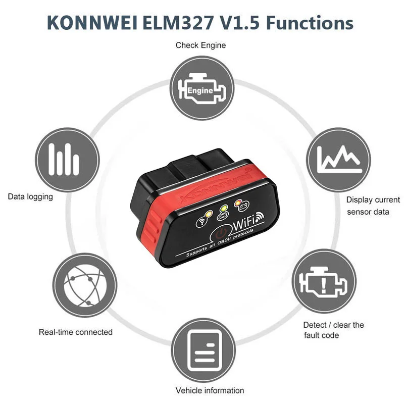 

Konnwei KW901 OBD2 WiFi ELM327 Diagnostic tool Code OBD2 Scanner Reader elm327 v1.5 car diagnostic auto for Android IOS Konnwei