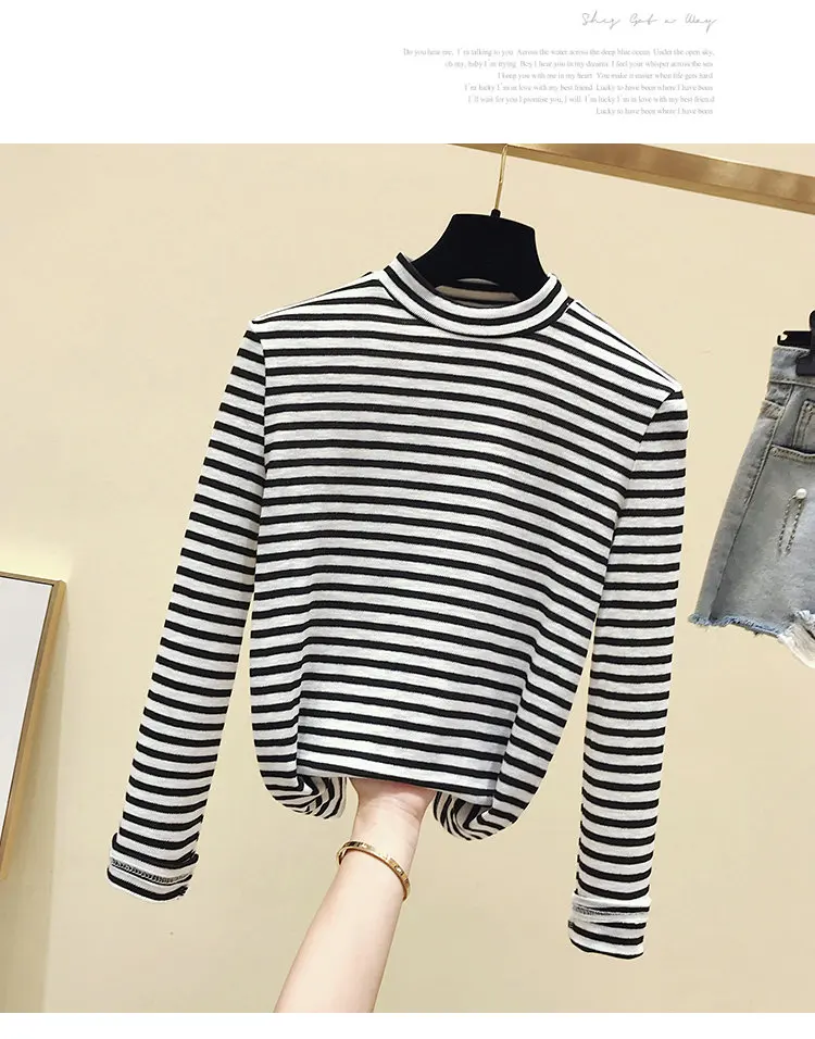 BOBOKATEER Winter Long Sleeve T shirt Women Tshirt Vintage Stripe Shirt Clothes Women Tops Stretch Cotton Tee Shirt Spring
