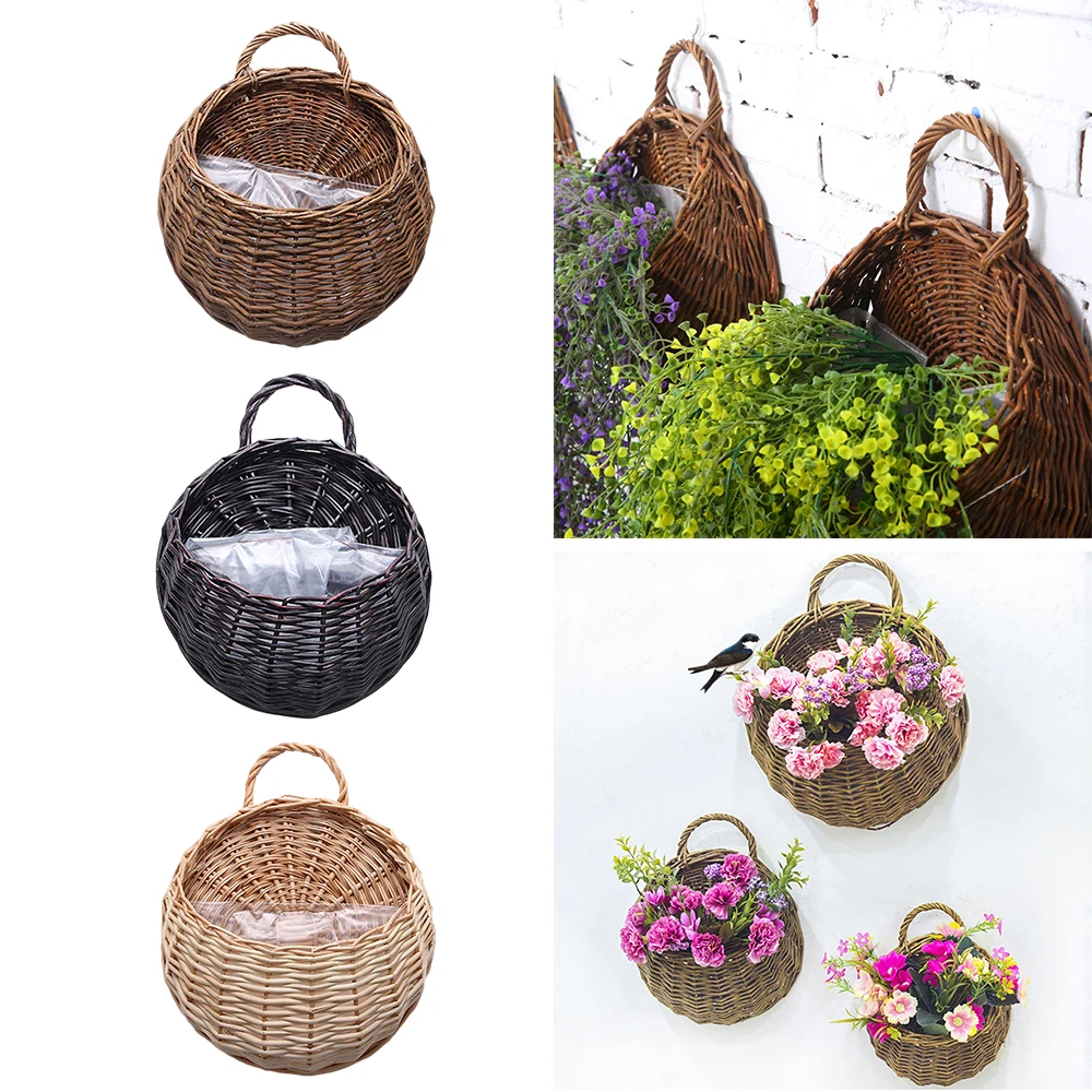 Rattan Vase Basket Hand Made Wicker Nest Flower Pot Eco Friendly Wall Hanging Vase Container