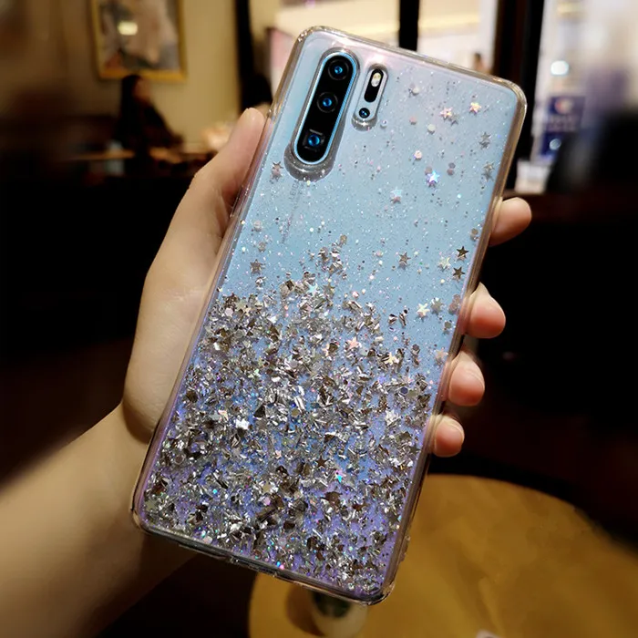 Чехол сверкающий с блестками для huawei P20 Lite P30 силиконовый, прозрачный мягкий чехол с блестками для huawei P30 Lite P20 Pro Прозрачный чехол для телефона - Цвет: Silver