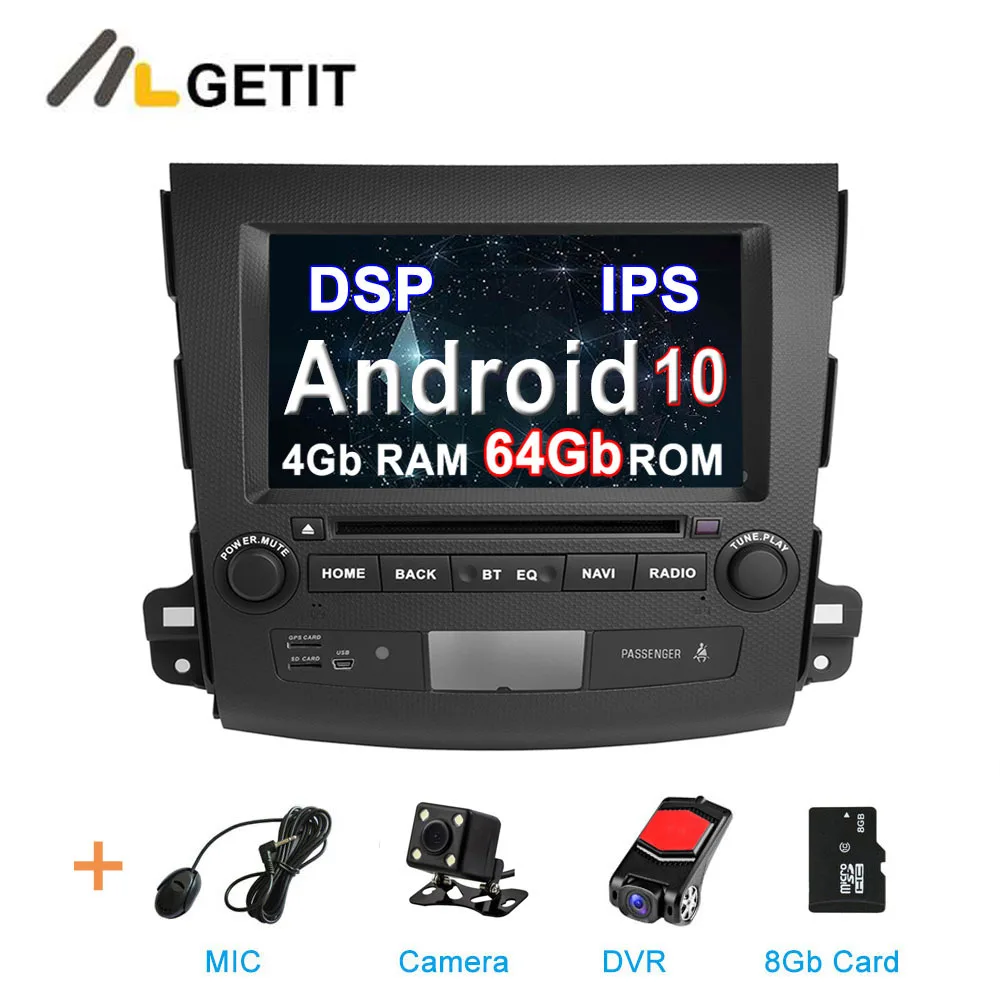 Android 10 Автомобильный DVD стерео плеер gps для Mitsubishi Outlander 2007-2012 с wifi BT - Цвет: 4G CAMERA-DVR-SD-DSP