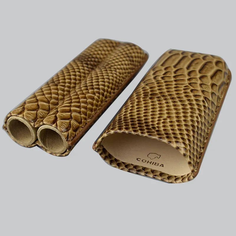 COHIBA гаджеты высокого класса портативный Коричневый Крокодил Кожаный Портсигар для путешествий на открытом воздухе Humidor 2 трубки