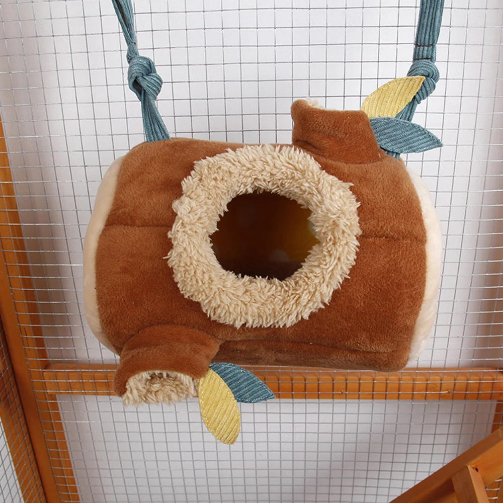 Winter Warm Hamster Stump Shape Bed Tunnel Pet Suede Plush Hammock For Squirrel Guinea Pig Small Animals Beds Houses Cave Nests
