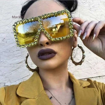 

MIZHO Original Brand Celebrity Oversized Sunglasses Women Square Crystal Trendy Retro Full Star UV400 Sun Glasses Prom festival
