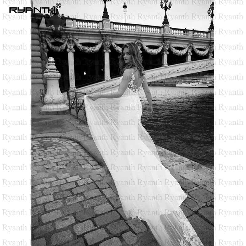 Elastic Satin Boho wedding dress 2020 Sexy Illusion Lace Mermaid Wedding Gowns Vestidos de noiva Removable Train Robe mariee | Свадьбы и