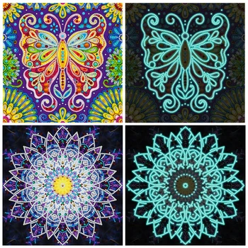 

HUACAN 5D Diamond Embroidery LED Light Special Shaped Cross Stitch New Arrival Diamond Painting Mandala Handicraft Home Decor