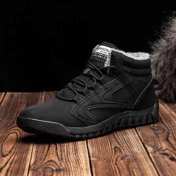 

Leather Men Boots Winter With Fur Women Warm Snow Boots Men Winter Work Casual Shoes Sneakers High Top Rubber Ankle Boots Female