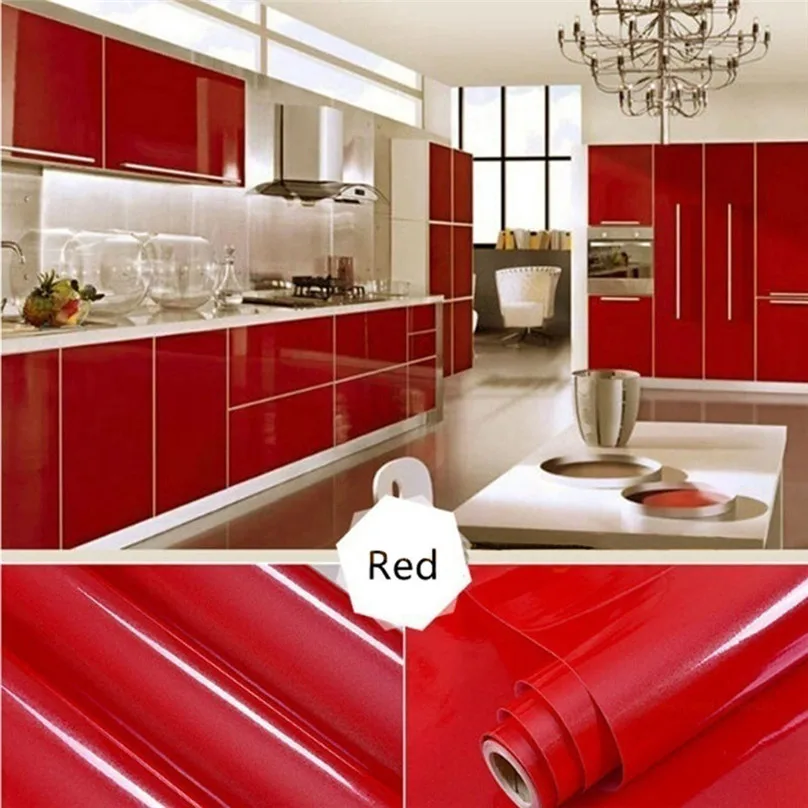 Домашняя декоративная пленка 13 видов цветная Глянцевая мебель пленки отремонтированные съемные наклейки из ПВХ обои настенный домашний декор& 4s17 - Цвет: Красный
