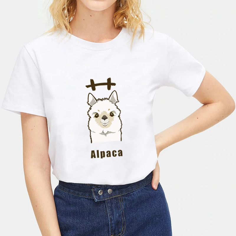 

Lychee Harajuku Color Block Women T-shirts Llama Print Summer Women T Shirt Loose Crew Neck Short Sleeve Lady T Shirts Top Tees