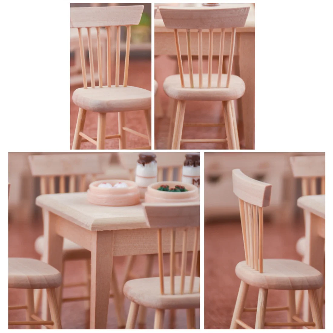  1:12 DIY Dollhouse Miniature Dining Table Chair Set Handmade Dollhouse Handmade Furniture Decoratio