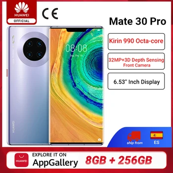 Перейти на Алиэкспресс и купить Глобальная версия HUAWEI Mate 30 Pro мобильных телефонов Kirin 990 8G 256G 6,53 дюймов 40MP тройной камеры 4500mAh смартфон 40 Вт SuperCharge