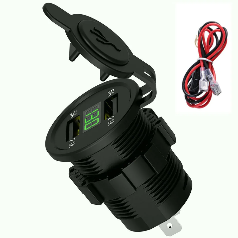 1 шт. автомобильный мотоцикл двойной USB зарядное устройство разъем 5 в 4.2A водонепроницаемый адаптер розетка с вольтметр светодиодный дисплей крышка разъем питания - Цвет: Green Light