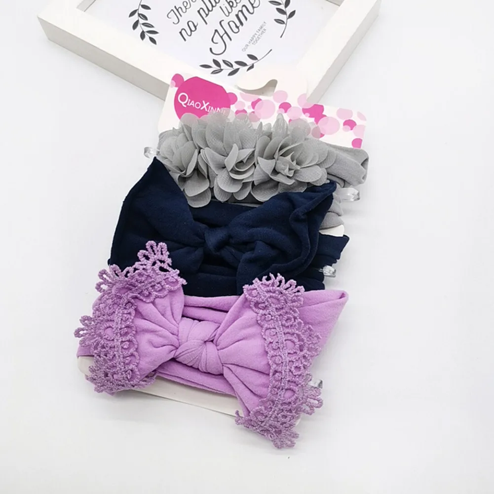 Модные аксессуары для волос из 3 предметов для маленьких девочек с цветочным бантом и резинки для волос - Цвет: E