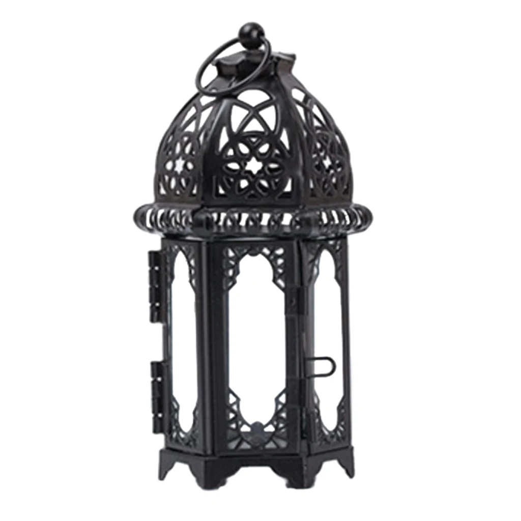 Wrought Iron Glass Wind Light Candle Holder Hanging Lantern Great for Patio Indoor outdoors Events Wedding Party