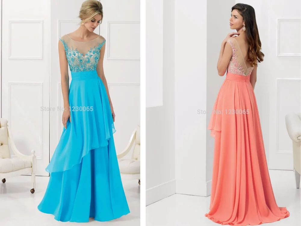 

New 2018 Sexy Backless Long Elegant Coral Color chiffon Beaded Top Cheap Pageant Women Floor Length prom gown bridesmaid dresses
