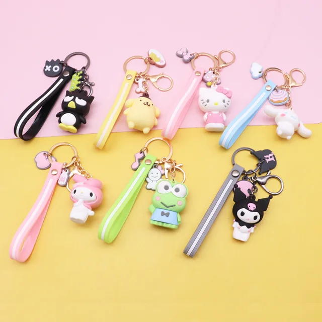Sanrio Kawaii Plush Kitty Kuromi My Melody Cinnamoroll PVC Cute Plush Backpack Keychain Pendant Car Key Chain For Girls Gifts 3