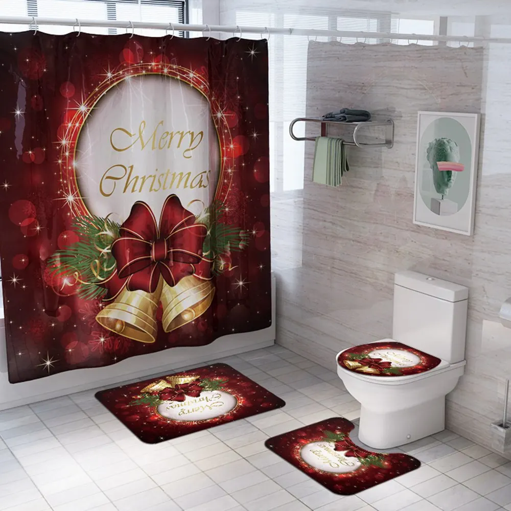 Merry Christmas, набор для ванной, снеговик, Санта Клаус, узор, водонепроницаемый, занавеска для душа, крышка для унитаза, коврик, нескользящий, ковер, домашний декор