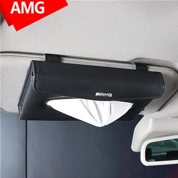 

1PCS Leather Car Sun visor Tissue Box Pumping Creative Paper Napkin Box Organizer For Mercedes benz A B R G Class GLK GLA C300