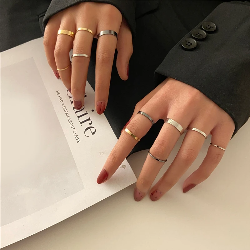 Punk Gold Wide Chain Rings Set Fashion Irregular Finger Thin Rings Gift -  China Rings and Jewelry price