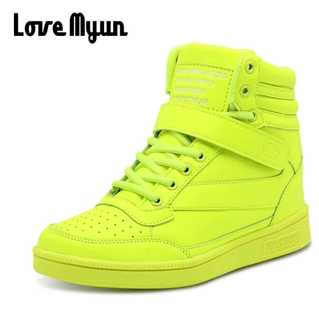 US $19.87 Women Casual Shoes Platform Hidden Increasing Sneakers Leather Shoes Woman Breathable High Top Blac