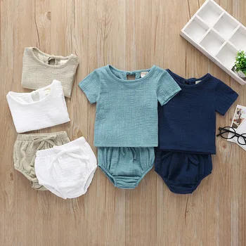 

2020 Baby Summer Solid Color Clothes Set Suit Kids Girls 2 Pcs Clothing Wholesale