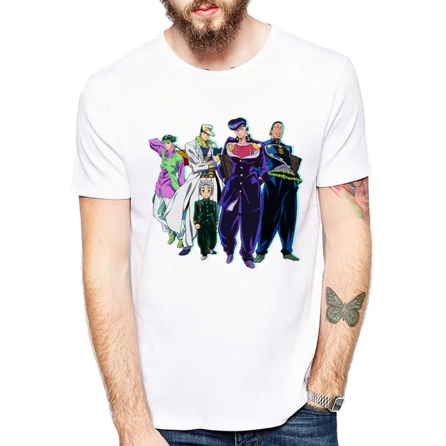 JoJo невероятное приключение Harajuku футболка Мужская/Женская обувь для косплея; аниме футболка с набивным рисунком Повседневное белая футболка в стиле «хип хоп футболки мужской/женский