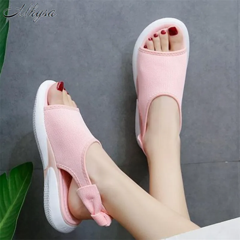 

Mhysa 2020 Summer Bow Flats Sandals Women Ladies New Fashion lace-up Peep Toe Casual Shoes Female Sandals sandalia feminina