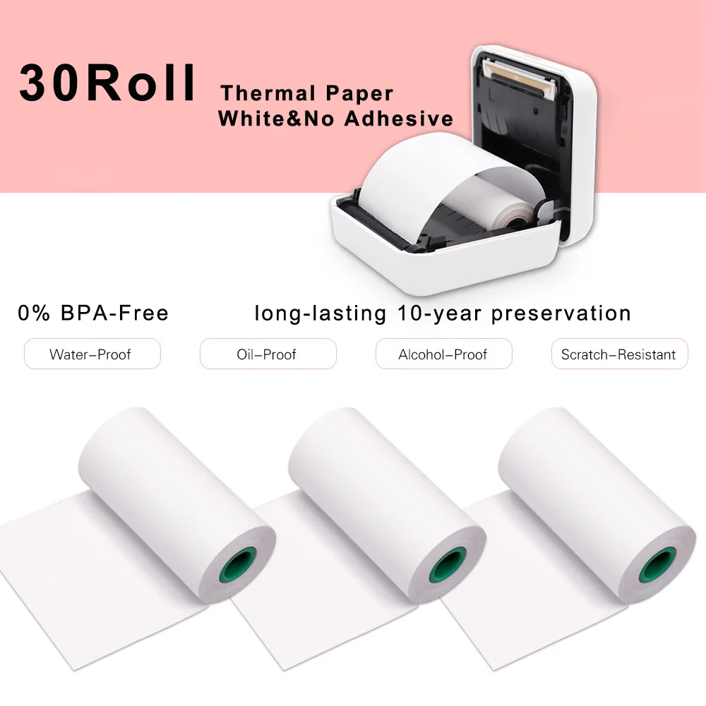 30Roll Thermal Paper Мини POS портативный принтер карманный мобильный термальный Bluetooth 58 мм мини беспроводной POS Термальный фотопринтер для телефона Android iOS - Цвет: 30Roll Thermal Paper