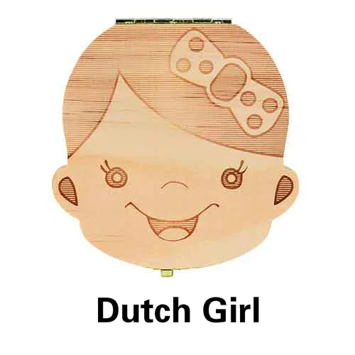Dutch Girl Детская деревянная коробка для зубов, органайзер для хранения молочных зубов, коробка для хранения зубов Umbilica, подарок на испанский/английский/голландский/русский/французский - Цвет: Dutch Girl