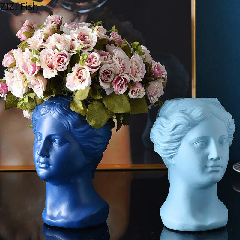 

Creative Nordic Resin Human head vase Flower vase Sculpture Modern home Decorative ornaments Flower arrangement Venus David