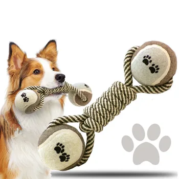 

Pet Toy Supplies Wholesale Cotton Rope Tennis Dumbbell Dog Toy Molar Dog Knot Toy Ball