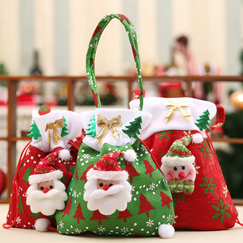 

Christmas Drawstring Packaging Gift Bag Apple Cartoon Candy Xmas Bag Ornament Tote Sweets Child Party Present Packing Santa