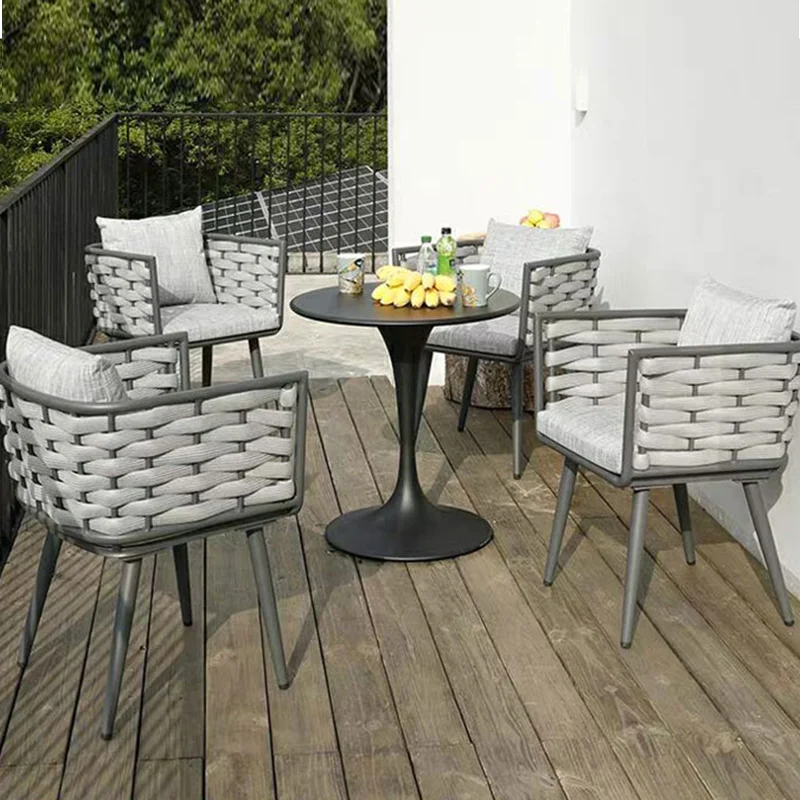 Three Or Five-Piece Rattan Soft Sofa Aluminum Outdoor Sessions Furniture Nordic Leisure Courtyard Villa Balcony Table And Chairs
