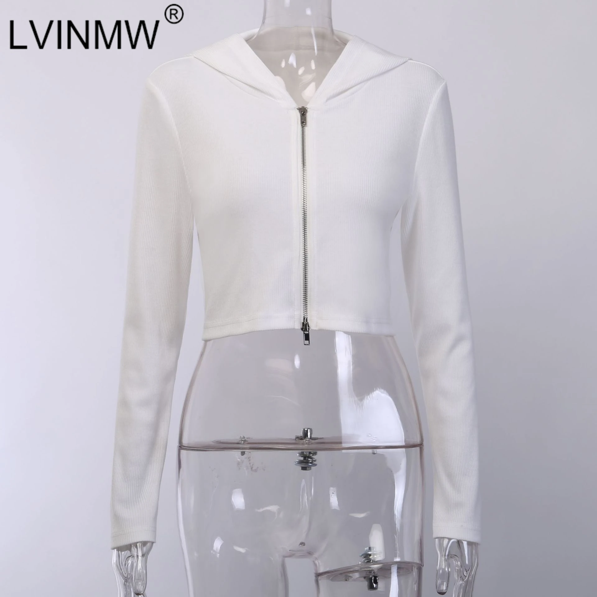 LVINMW Повседневный белый вязаный кардиган на молнии из кусков зимний женский модный тонкий короткий топ с длинным рукавом женская уличная одежда