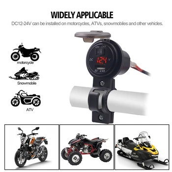

5V/2.4A Motorcycle USB Charger Socket Waterproof Power Adapter 12-24V Charger Plug Voltmeter Handlebar Mount Outlet With Switch