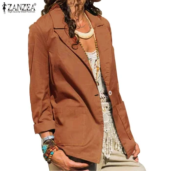 

ZANZEA Women's Blazers 2020 Spring Autumn Blazer Casual Long Sleeve Solid Outwear Office Lady Work Blazers Turn Down Collar Tops
