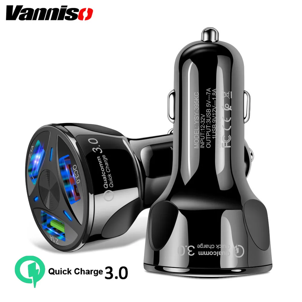 

Vanniso Qick Charge 3.0 Fast 3 port Car USB Charger For Samsung A50 Huawei Xiaomi iphone X Car Charger Cigarette QC 3.0 Chargeur