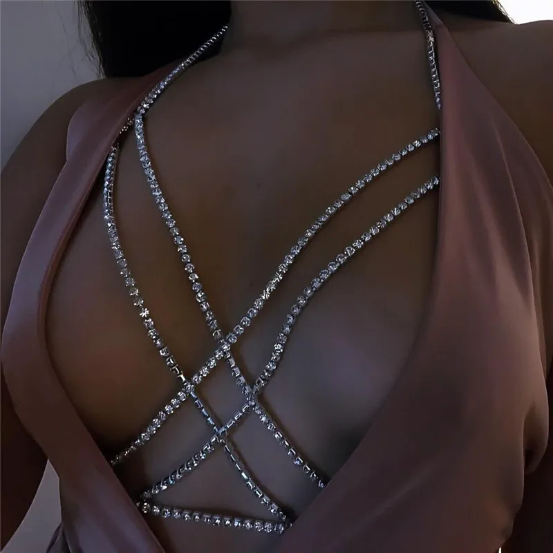 Harness Body Chain Rhinestones Chest Cross JKP4738