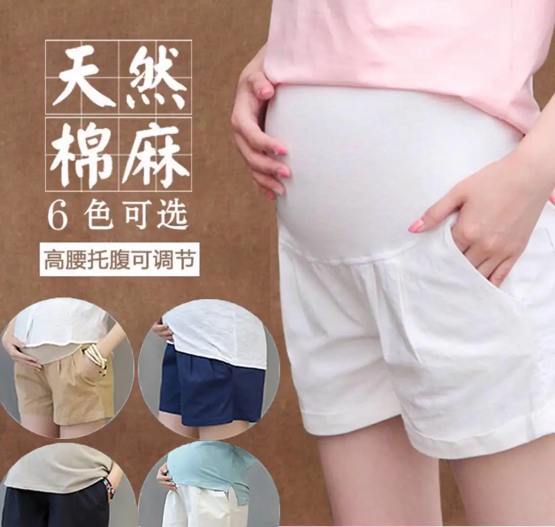 

Spring And Summer Maternity Clothes Thin Outer Wear Cotton Linen Loose Maternity Pants Shorts Abdominal Support Shorts